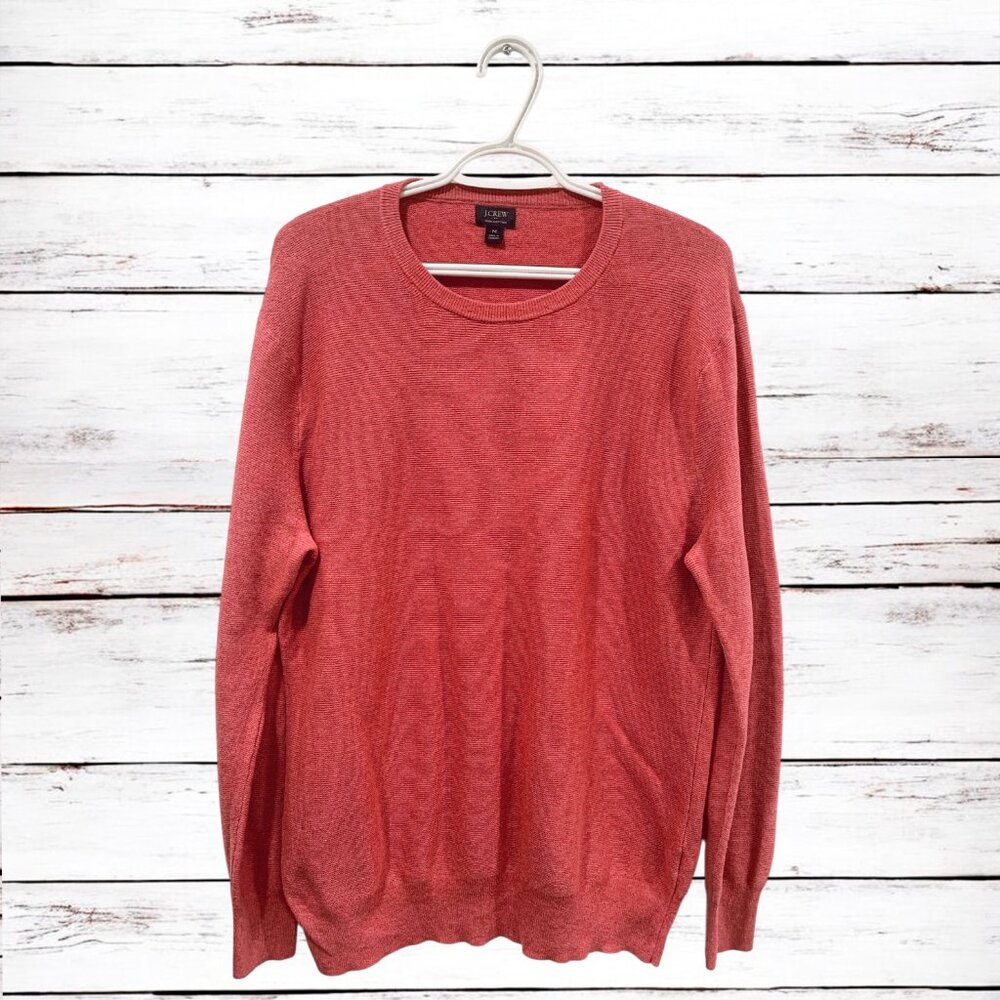 J. Crew Men's Garter Stitch Crewneck Sweater Size M 100% Cotton Rust Red